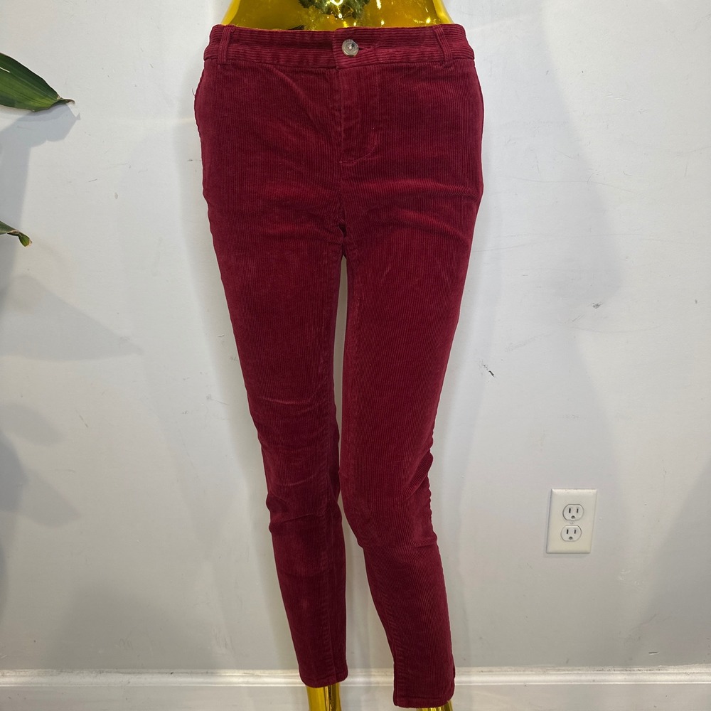 Academia‎ Ralph Lauren Burgundy Corduroy Skinny Pants Skull Crest Patch 0/2 XS